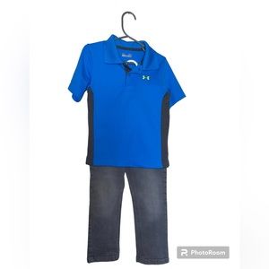 A boys 3T Under Armour polo and Cat & Jack gray jeans